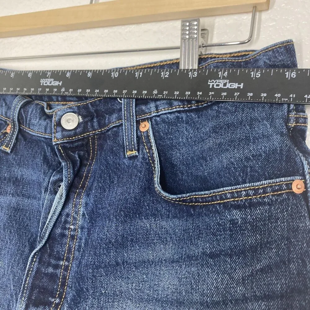 Levis 501 Shorts womens 33 Blue Denim Jean Button Fly Stretch Bermuda Casual